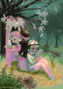 ranfrenのキャラクター、ニェンとニョンの女体化したイラスト。