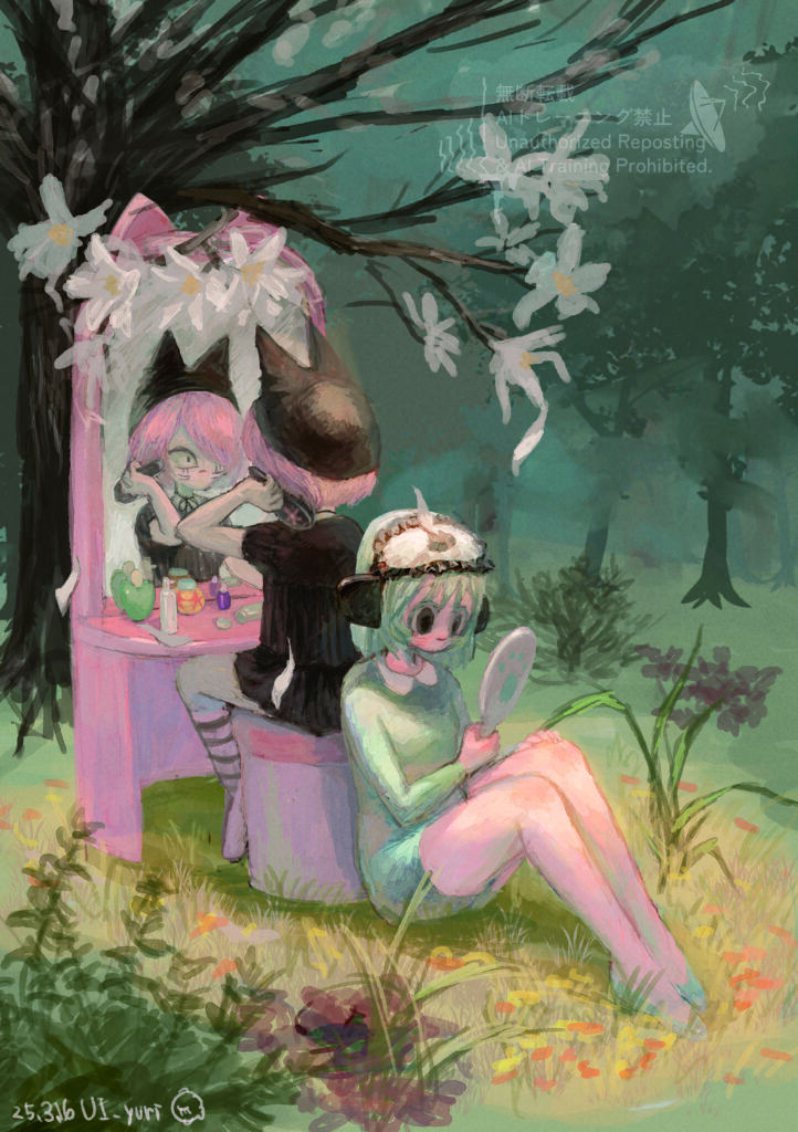 ranfrenのキャラクター、ニェンとニョンの女体化したイラスト